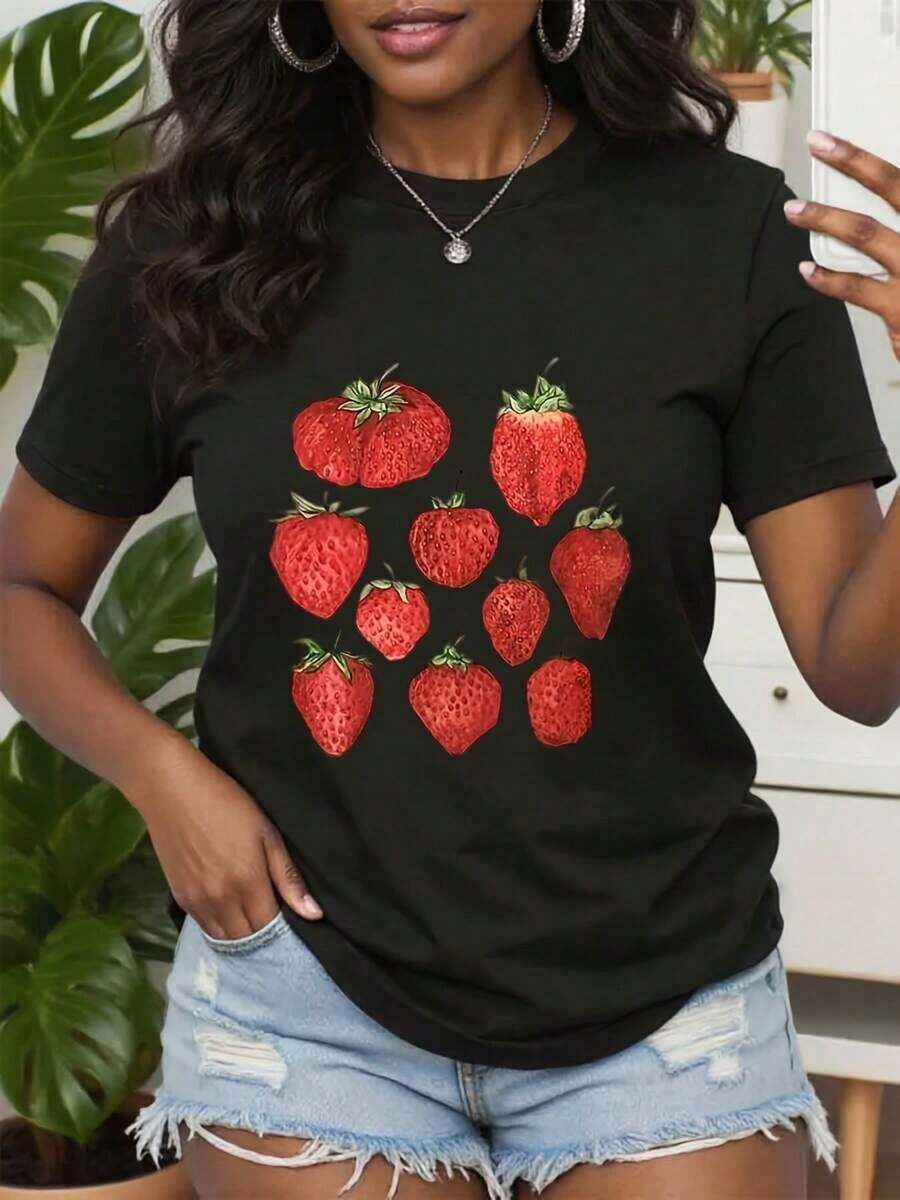 Camiseta genial con estampado de fresas, camiseta retro con gráfico de fresas, camiseta vintage con ilustración de frutas, regalo para amantes de las bayas, ropa de estilo retro, regalos perfectos para abuela y madre. - Negro - Ver 1