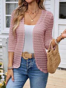 Cárdigan casual de mujer de manga 3/4 con abertura frontal, ropa de otoño e invierno para mujeres - Rosa - Ver 7