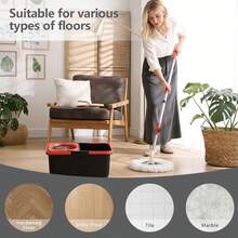 Folding Mop Bucket Set, Rotating Mop And Bucket And Squeeze Set, Bathroom Mop Bucket, 360° Rotating Mop Bucket System, With 3 Ultra-Fine Fiber Mop Replacement Heads And A Stainless Steel Adjustable Handle, Brush Head, Suitable For Floor Cleaning - Folding mop bucket - 查看 9