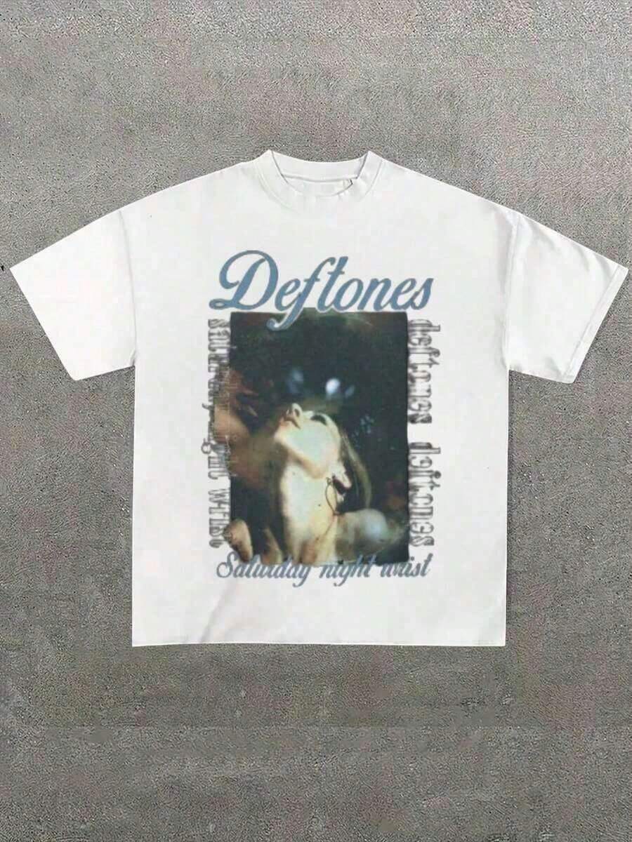 Men's Summer T-Shirt, Deftone Sub-Tonal Heavy Metal Band, (1 Piece) 100% Cotton, Casual Print, Crew Neck, Short Sleeve, Cotton T-Shirt, Gift, Summer, Unisex, 100% Pure Cotton Summer Party T-Shirts - 白色 - 查看 1