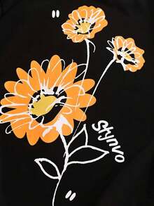 Camiseta con estampado floral en relieve para hombre Manfinity , estilo urbano.Adecuado para salidas al aire libre, festivales de música, salidas informales.Regalo para novio/esposo, aniversario.Manga corta negra - Noir 3 - Ver 6