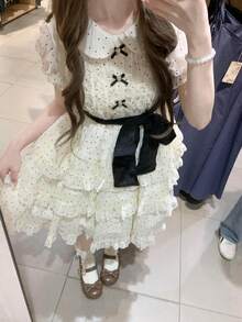 Women Short Dresses - Polka Dot Dress - View 4