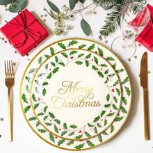 Whaline - Platos de papel de Navidad platos desechables de hojas santas de lámina dorada para Navidad día festivo picnic fiesta vajilla decoración de mesa 48 unidades - Dorado - Ver 8