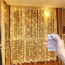1 pieza Cortina de ventana con luces LED de cuerda con 8 modos de iluminación, luces colgantes de interior con batería para boda, fiesta de cumpleaños, dormitorio, decoración de ventana (baterías no incluidas) - Lámpara de cortina con caja de pilas AA - Ver 21