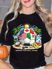 Soccer Ball With Flags And Beach Items, 2026 World Cup Jersey, USA, Canada And Mexico Soccer Jersey, Unisex Gift For Fans On Match Day, Soccer Jersey, World Cup Jersey, Suitable For Sporting Events And Other Holiday Gifts, The Perfect Choice For Soccer Fans. - 黑色 - 查看 6