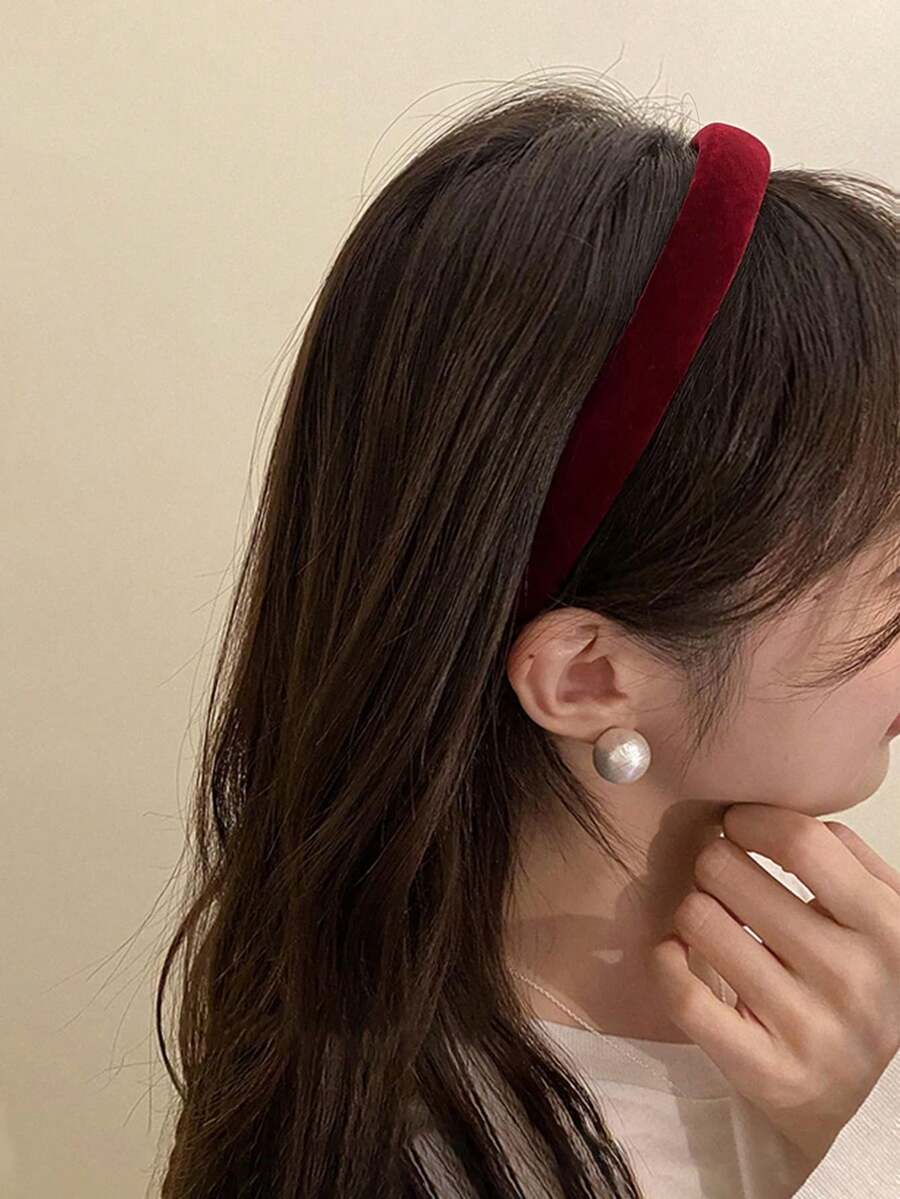 1个复古天鹅绒海绵发箍 - 酒紅色 - 查看 1