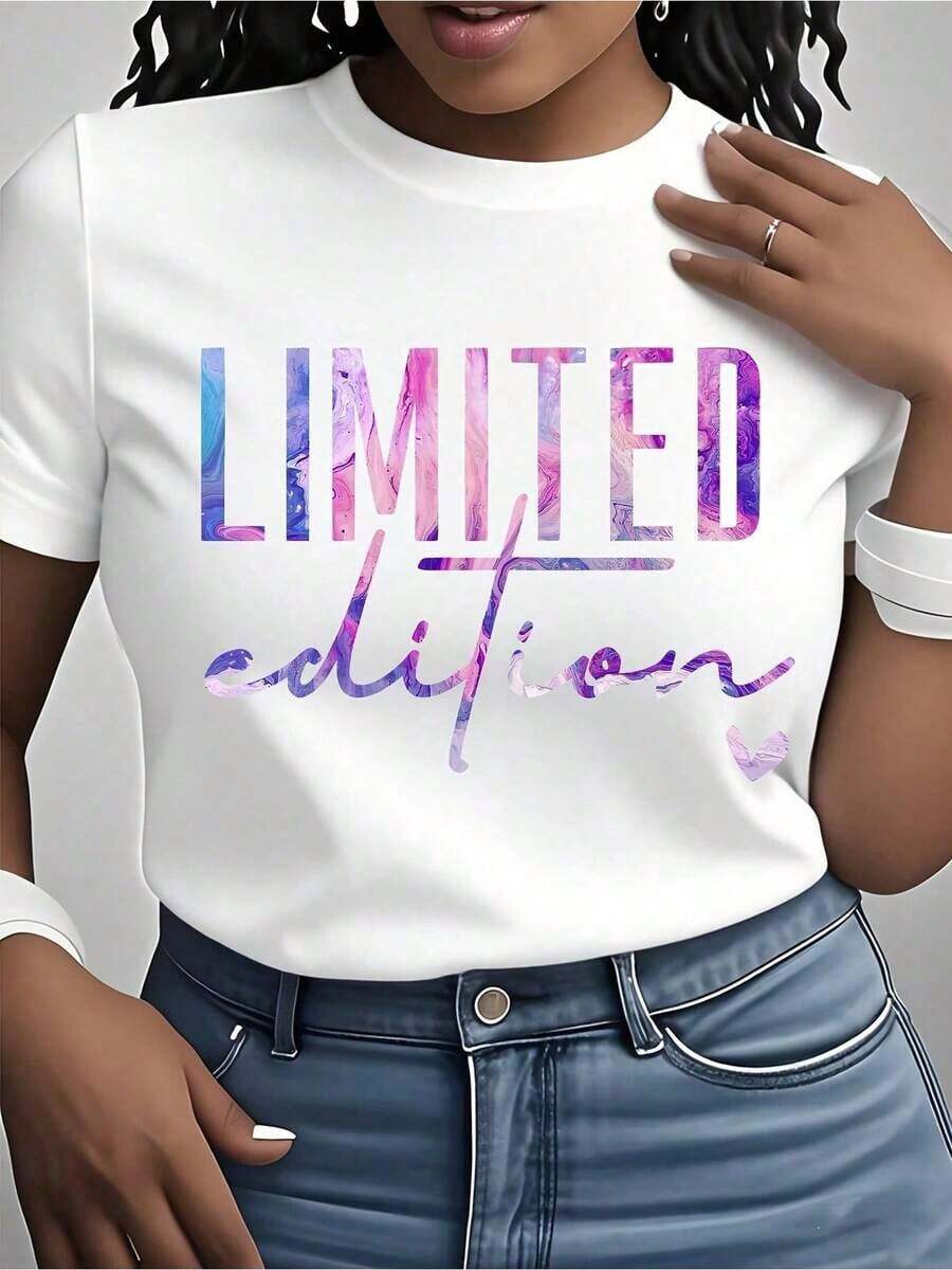 New Fashion Printed T-Shirt For Women - White Background With Pink Lettering, Round Neck, Short Sleeves, Suitable For Casual Daily Wear And Special Occasions - Machine Washable Summer T-Shirt - Clothing, Women's T-Shirt, Loose Fit, Soft Fabric - Unisex Cotton T-Shirt, Urban Vintage Style, Loose Fit, Short Sleeves And Round Neck. - 白色 - 查看 1