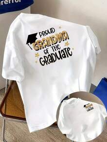 New Men's 180gsm Cotton T-Shirt, Perfect For Graduation Season, Featuring A "Grandma's Pride" Print On The Front And Back. This Stylish Short-Sleeved T-Shirt Is Suitable For Casual Everyday Wear And Outdoor Fitness Activities. It Features A Unique Double-Sided Pattern Design, Ideal For Layering In Spring And Autumn Or Wearing Alone In Summer. Unisex Style. - 白色 - 查看 6
