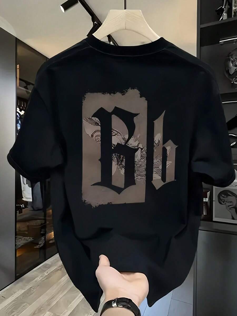 New Men's Short-Sleeved Crew Neck T-Shirt, 180g Cotton, Versatile, Fashion Brand, Summer Print, For Couples, Sweat-Absorbing And Breathable - Suitable For Layering In Spring And Autumn, And As A Single Garment In Summer, Unisex. - 黑色 - 查看 1