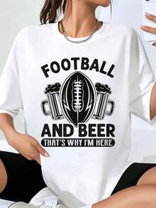 Football And Beer, That's Why I'm Here, Men's And Women's T-Shirt, Plus Size Graphic Tee, Casual Top For Match Day, Parties And Weekend - 白色 - 查看 7