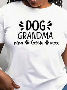 Modern Minimalist T-Shirt For Women With Grandma Nina Lassie Max Design, Round Neck, Short Sleeve, Personalized Gift For Pet Lovers, Ideal For Dog Enthusiasts, Daily Use, Suitable For Daily Outings And Leisure Activities. - 白色 - 查看 1