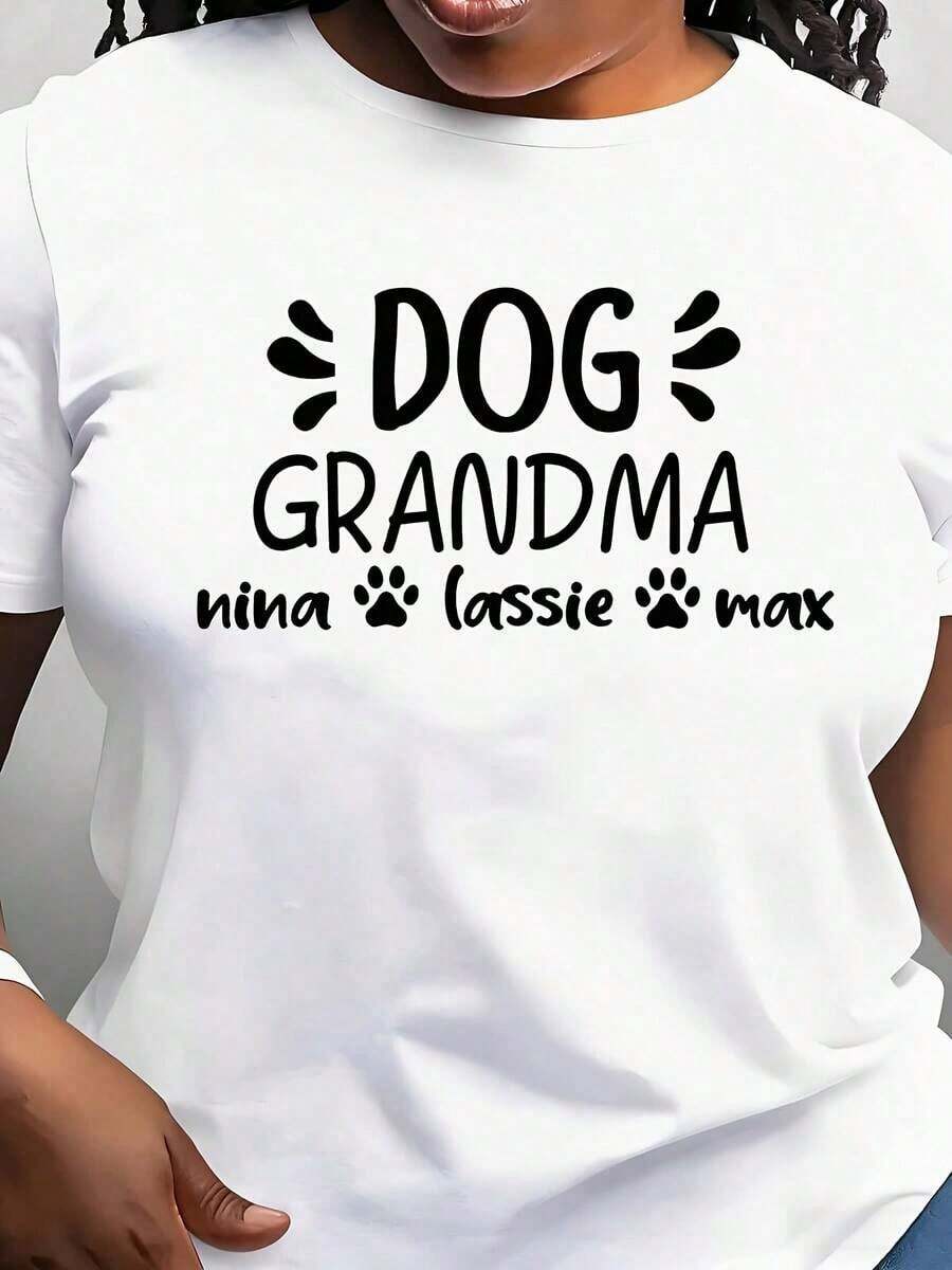 Modern Minimalist T-Shirt For Women With Grandma Nina Lassie Max Design, Round Neck, Short Sleeve, Personalized Gift For Pet Lovers, Ideal For Dog Enthusiasts, Daily Use, Suitable For Daily Outings And Leisure Activities. - 白色 - 查看 1