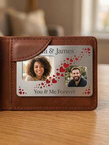 1 pieza Tarjeta de recuerdo de pareja de aluminio personalizada con foto, tarjeta de inserción de billetera personalizada con texto. Tarjeta de recuerdo de pareja personalizable con nombres y fotos personalizados, con diseño de collage de fotos de múltiples cuadrículas decorado con bordes de corazón. - Rojo - Ver 7
