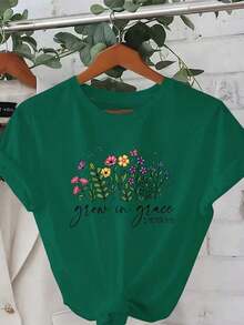 Fashionable Printed T-Shirt, Round Neck, One Size Fits Most Women, Short-Sleeved Summer T-Shirt With Round Neck, Casual Sportswear. I78O 100% Cotton - 綠色的 - 查看 6