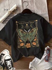 New 2026 Women's T-Shirts, Couple T-Shirts Unique T-Shirt With Artistic Butterfly Design, Modern Bohemian Style, Comfortable, Perfect For Summer, Casual, Size S/M, Black Color, Women's Fashion, 2023. - 黑色 - 查看 6