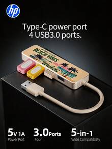 HP 四合一扩展坞，DHC-CT100D，USB-A 2.0，1 转 4，热带树叶图案（4 个 USB 2.0 接口，1 个 Type-C 接口），即插即用 - 查看 2