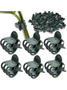 50pcs Plastic Plant Support Clips, Reusable Orchid Clips, Gardening Clips For Fixing Stems, Vines And Climbing Plants - Dark Green - View 2