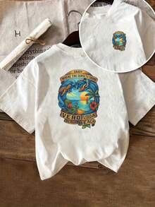 | Exquisite Design | Loose And Comfortable | Easy To Match | T-Shirt With Front And Back Print, Florida Beach And Sunset Design, Round Neck, Short Sleeve, Casual Style For Women, Comfortable Fit, Skin-Friendly Fabric, Classic Design, A Must-Have Fashion Item For Women. - 白色 - 查看 7