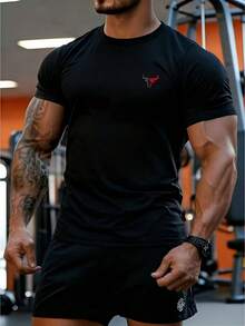 Quick-Drying Men's Summer Printed Shirt, Casual Crew Neck, Short Sleeve, Breathable Micro-Elastic Knit Top, Versatile Shirt For Running, Fitness, Beach Vacations, And Everyday Wear. Loose And Comfortable. - 後退 - 查看 1