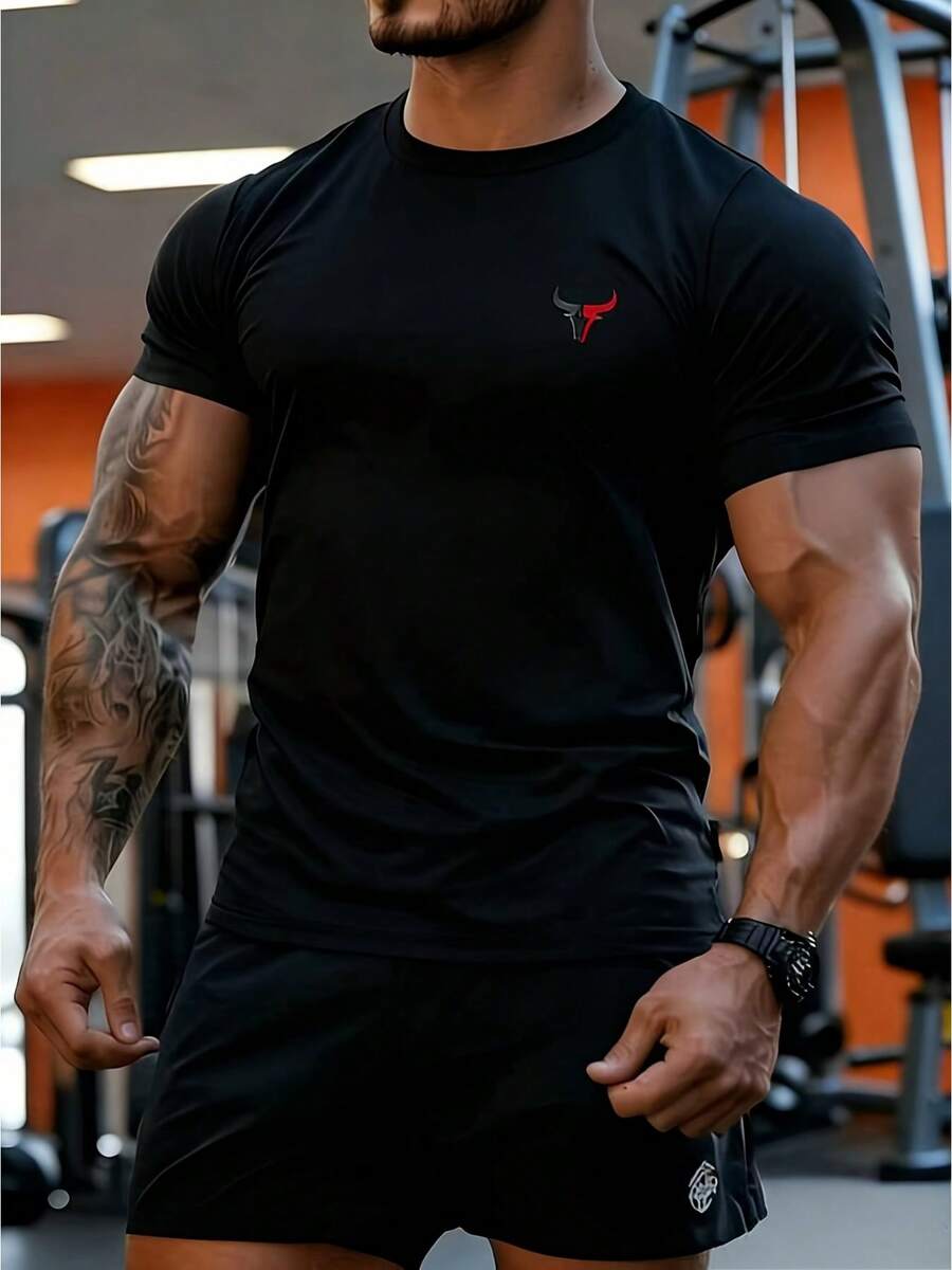 Quick-Drying Men's Summer Printed Shirt, Casual Crew Neck, Short Sleeve, Breathable Micro-Elastic Knit Top, Versatile Shirt For Running, Fitness, Beach Vacations, And Everyday Wear. Loose And Comfortable. - 後退 - 查看 1