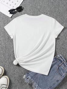 NewSummerCasual Sunflower Print Casual T-Shirt - With Bow Design - Casual Crew Neck, Short Sleeve, Fashionable Spring/Summer T-Shirt - Unisex Loose Fit Cotton Short Sleeve Crew Neck T-Shirt, Vintage Urban Style. Unisex Loose Fit Cotton Short Sleeve Crew Neck T-Shirt, Vintage Urban Style - 白色的 - 查看 2