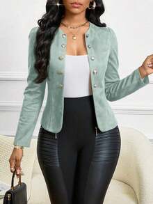 Lady Chaqueta abierta con detalles de botones en ante negro para otoño/invierno - verde menta - Ver 2