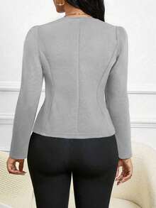 Lady Chaqueta abierta con detalles de botones en ante negro para otoño/invierno - Gris Claro - Ver 2