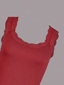 Top de tirantes de cuello redondo de unicolor con encaje de contraste para mujer en verano - Multicolor 3 - Ver 5