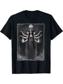 Vintage T-Shirt With Witch, Werewolf And Moon Design - Black - View 1