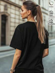 Women's 180g Cotton T-Shirt, Round Neck And Short Sleeve, Butterfly And Flower Print "Viva México", Casual Design Inspired By The Mexican Flag, Lightweight And Perfect For Summer - 黑色 - 查看 3