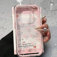 Shock-Proof & Anti-Fall Minimalist Transparent Colorful Heart-Shaped Frame 2-In-1 Dopamine Phone Case Compatible With IPhone 11, 12, 12 Pro, 12 Pro Max, 13, 14, 13 Pro Max, 14 Pro Max, 15 Pro, 15 Pro Max, 16, 16 Pro, 16 Plus, 16 Pro Max, 17, 17 Pro, 17 Air, 17 Pro Max - Pink - View 3