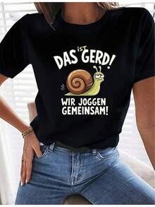 Camiseta negra informal de manga corta con cuello redondo para hombre,Camisetas Para Mujer Tshirt única con diseño divertido de caracol que dice Das Gerd para los amantes del humor en la moda urbana y estilo y2k disponible en todas las tallas ideal para cualquier ocasión atrévete a lucirla y destaca con esta prenda original y moderna - Negro - Ver 1