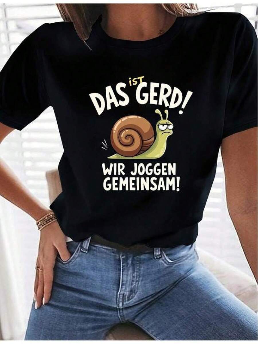 Camiseta negra informal de manga corta con cuello redondo para hombre,Camisetas Para Mujer Tshirt única con diseño divertido de caracol que dice Das Gerd para los amantes del humor en la moda urbana y estilo y2k disponible en todas las tallas ideal para cualquier ocasión atrévete a lucirla y destaca con esta prenda original y moderna - Negro - Ver 1