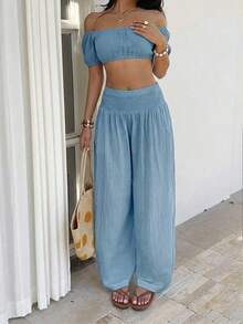 Pantalones a cuadros elegantes para mujer - Azul - Ver 4