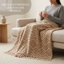 Premium Oasis Double Sofa Throw With Fringe And Super Comfortable Geometric Texture - 2.40x1.80m - Sand - View 3