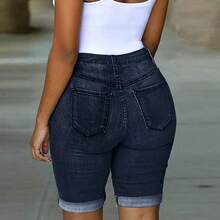 Shorts de mezclilla rasgados de cintura alta a la moda para mujer - Blanco - Ver 5