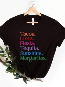 Cool Casual T-Shirt For Cinco De Mayo, Viva Mexico, Mexican Independence Day, Women's T-Shirt With Flag, Short Sleeve, Round Neck, Cotton, For Summer Fashion. - 黑色 6 - 查看 1