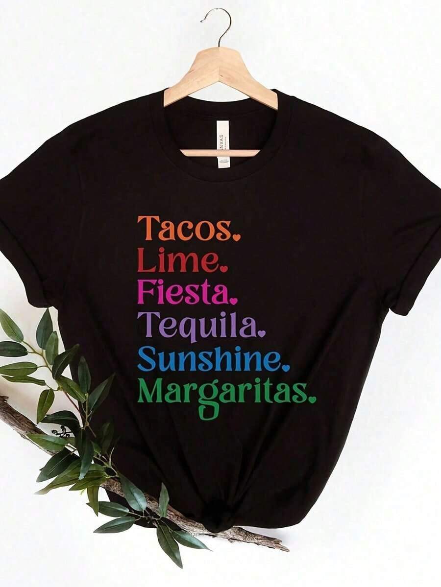 Cool Casual T-Shirt For Cinco De Mayo, Viva Mexico, Mexican Independence Day, Women's T-Shirt With Flag, Short Sleeve, Round Neck, Cotton, For Summer Fashion. - 黑色 6 - 查看 1