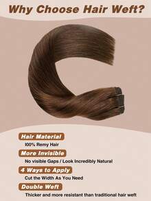 YILITE 22 Inch 100g Cokelat Tua #4 Rambut Manusia Asli Weft Sew In Hair Extensions Rambut Manusia Asli Buatan Tangan Tebal Menambah Volume - S4 - View 4
