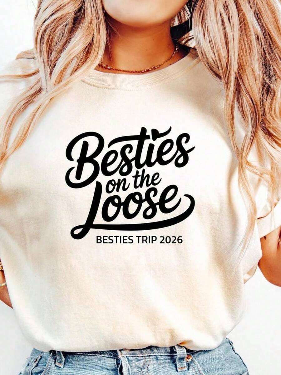 Best Friends Trip 2026 T-Shirt, Crazy Girl Weekend T-Shirt, Matching Vacation T-Shirt, Best Friends Trip 2026 Matching T-Shirt, Boho Chic Style, Women's T-Shirts. Suitable For Spring, Summer And Autumn - 白色 - 查看 1