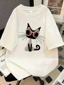 1 camiseta de algodón puro para mujer con estampado de letras y anime, diseño sencillo, cómoda y transpirable, adecuada para uso casual diario, que muestra un estilo natural y elegante, imprescindible para fiestas de verano, envío local, 180g 100% algodón. - Blanco - Ver 6