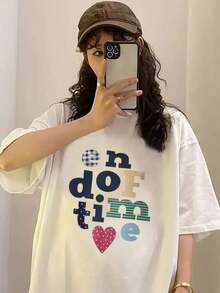 Camiseta de manga corta para mujer, corte holgado, con estampado gráfico de tomate, estilo urbano para verano, casual, blanca - alta calidad - Blanco - Ver 2