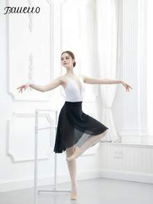 balletto 雪紡中長芭蕾舞裙 女款一體式繫腰純色舞蹈表演裙 練習運動裙 Balletcore 黑色 秋季 - 黑色 - 查看 3