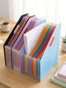 Carpeta de archivo expandible de 13 ranuras tamaño A4, organizador de archivos vertical en estilo acordeón inclinado, bolsa de almacenamiento de datos de gran capacidad para estudiantes/oficina, organizador de archivos portátil de colores del arcoíris - Talla única para todos - Ver 1