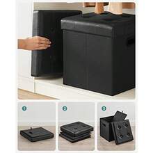 SONGMICS Puff Almacenaje de 38 cm, Banco de Almacenamiento Plegable con Tapa, Reposapiés, Carga de 300 kg, MLSF030B01 - Tinta negra - Ver 7
