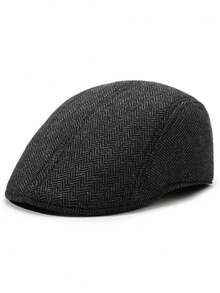1pc Unisex Retro Fishbone Pattern Newsboy Cap, Classic Silhouette Wool Blend Newsboy Hat, Suitable For All Seasons - Style 1 - View 5
