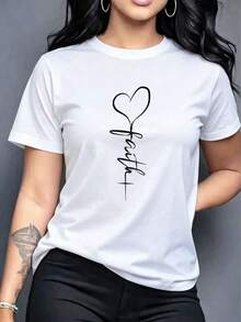 Camiseta de manga corta y cuello redondo para mujer con estampado de globos en forma de corazón. - Blanco - Ver 1