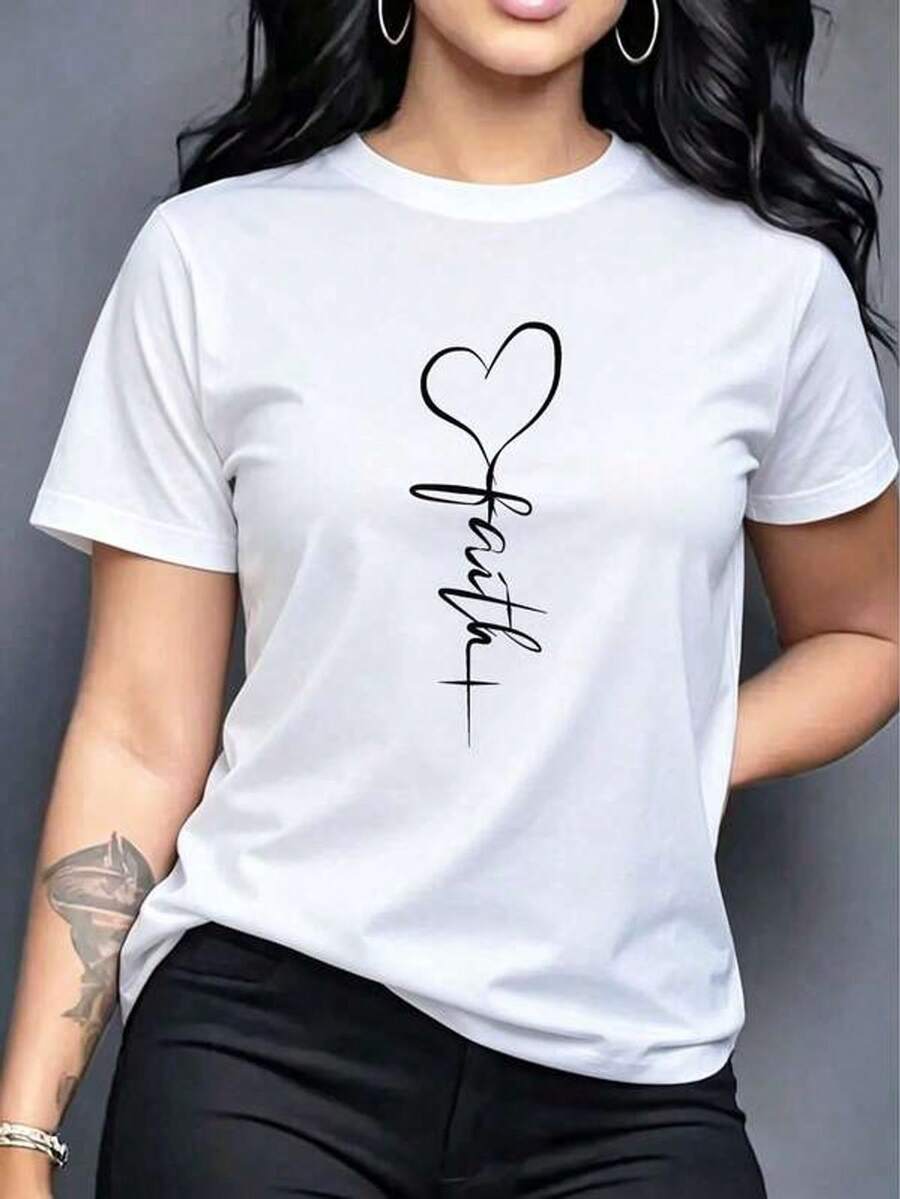 Camiseta de manga corta y cuello redondo para mujer con estampado de globos en forma de corazón. - Blanco - Ver 1