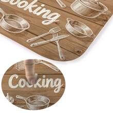 1pc Wood Grain & Kitchen Utensil "Cooking" Pattern Kitchen Mat, Modern Minimalist Absorbent & Oil-Resistant Kitchen Rug, Stain-Resistant Kitchen Floor Mat, Small Kitchen Rug, Easy Care Machine Washable Anti-Abrasion Anti-Scratch Kitchen Floor Mat, Soft & Elastic Kitchen Floor Pad, Kitchen & Dining Room Small Space Compatible Striped Rug, Kitchen Area Rug, Odorless Absorbent Non-Slip Floor Mat (Multiple Styles & Sizes Available) - Sketch Of Wooden Kitchenware - View 5