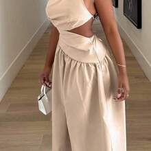 New Asymmetrical Hollow-Out Backless Criss-Cross Strap Detail Long Dress, Casual Resort Style, Spring/Summer - B - Color caoba - Ver 4